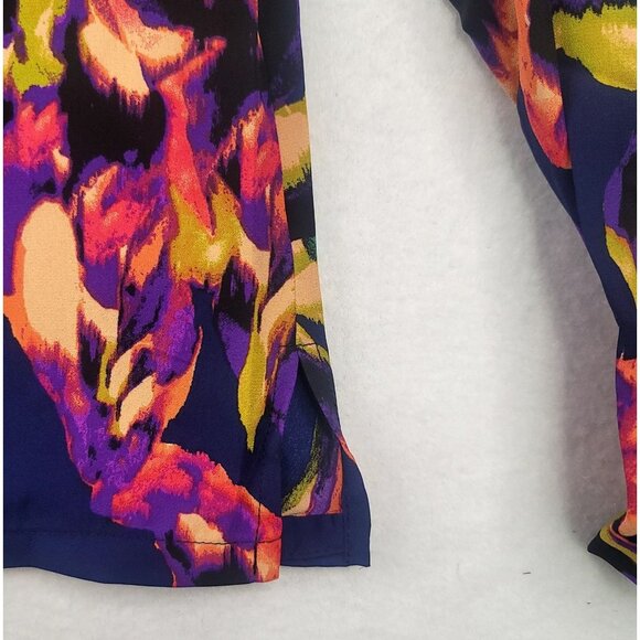 Three Eighty Two XS Navy Floral Long Sleeve Faux Wrap Blouse Vibrant Multicolor - Picture 4 of 9